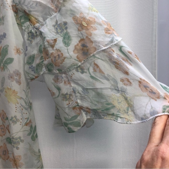 - Giusy 100% Silk White Floral Sheer Boho Blouse Small romantic - Picture 6 of 10